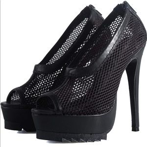 Nasty Gal Black 140mm Bernese Mesh pumps